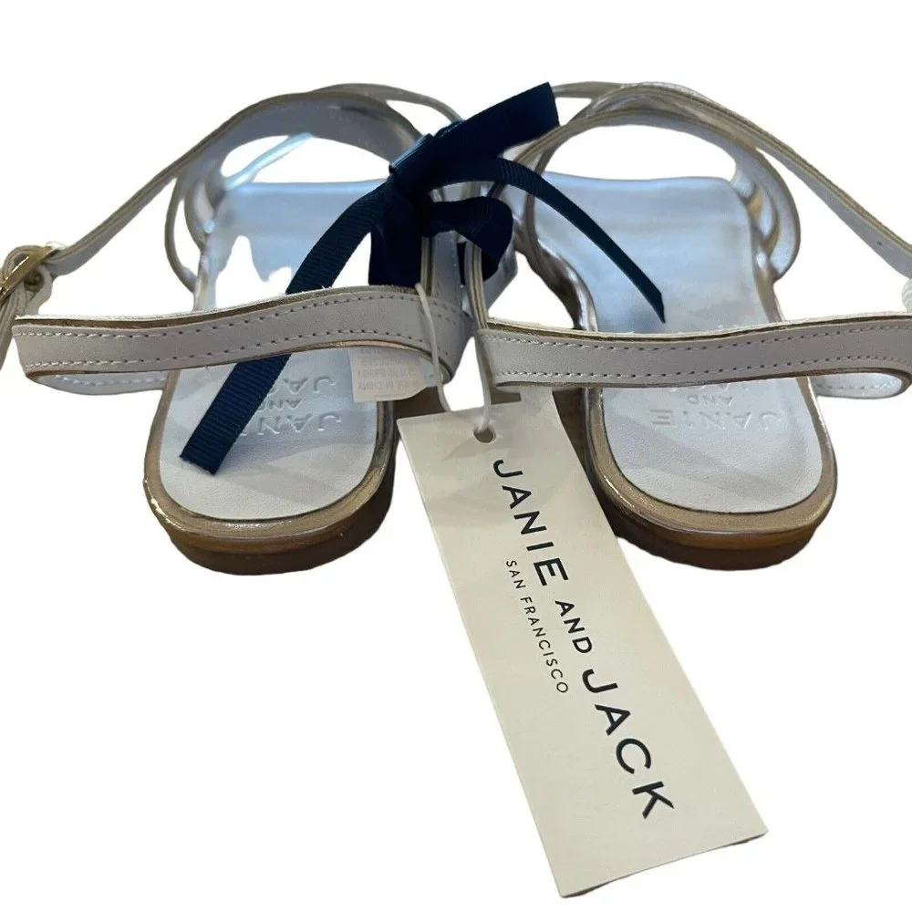 Janie And Jack Sandals Girls Size 10 Strappy White‎ Flat Buckle Party